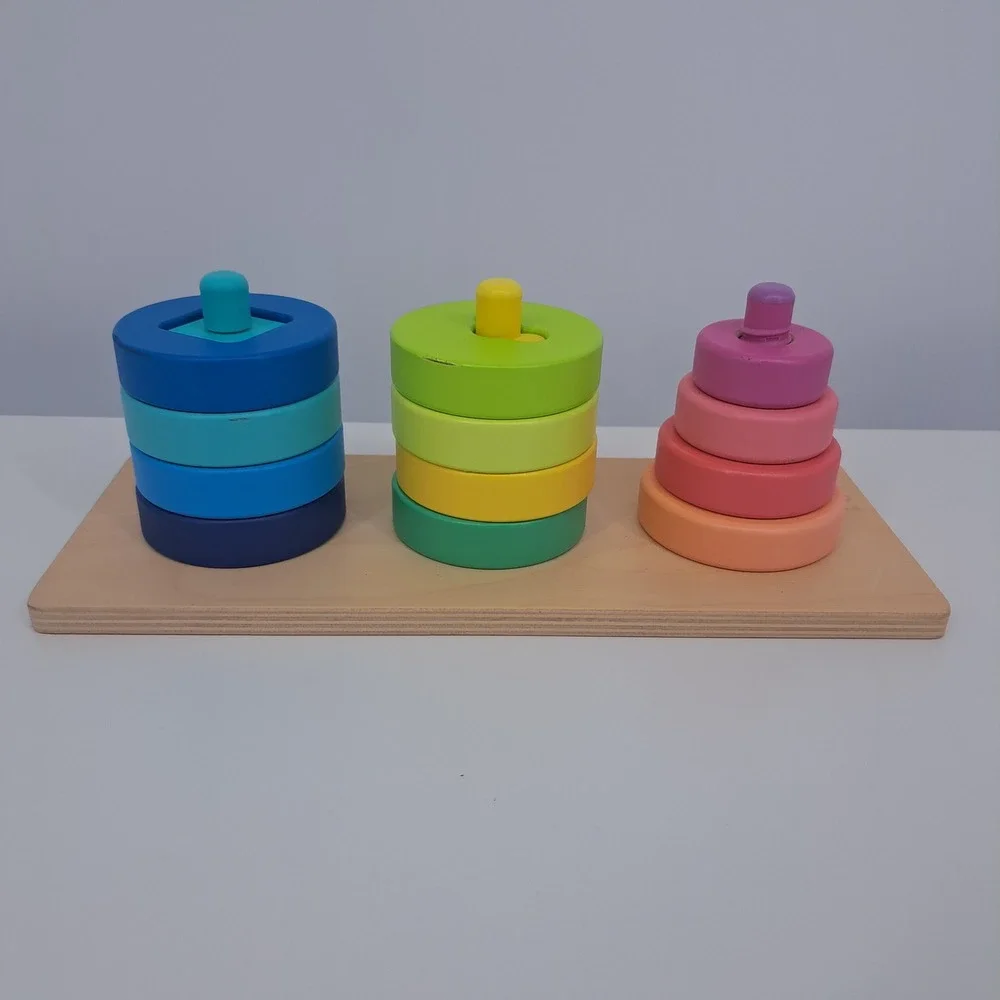 Lovevery Wooden Stack and Slide Geometric Stacker Montessori Toy Toddler Learn